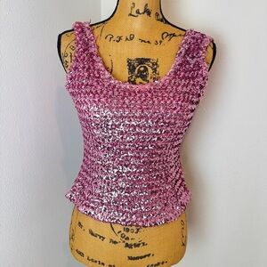 Vintage Pink Sequin Sleeveless crop tank top
